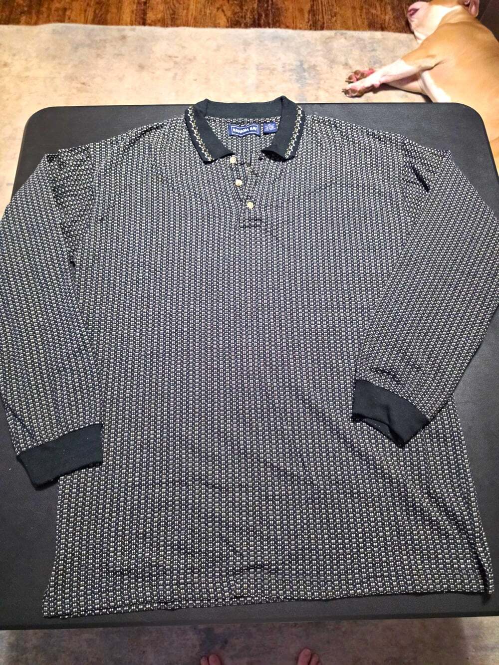 Bahama Bay Men's XL Black/White Geometric Long Sleeve Collared Polo Shirt